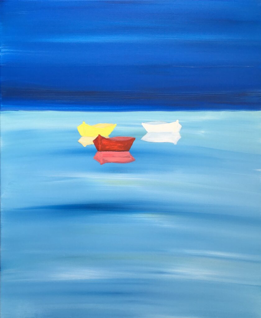 tableau en couleurs ,marine avec des une régate de voiliers,peinture originale vendue par l artiste,oeuvre unique,acrylique sur toile,art abstrait,valerie jouve artiste peintre,bleu,jaune,rouge,vert,violet,orange,noir,blanc