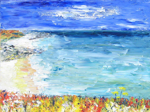 tableau en couleurs ,peinture originale vendue par l artiste,oeuvre unique,acrylique sur toile,marine,paysage de bretagne, ,valerie jouve artiste peintre,bleu,jaune,rouge,vert,violet,orange,noir,blanc