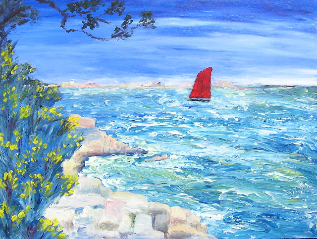 tableau en couleurs ,peinture originale vendue par l artiste,oeuvre unique,acrylique sur toile,marine,paysage de bretagne, ,valerie jouve artiste peintre,bleu,jaune,rouge,vert,violet,orange,noir,blanc