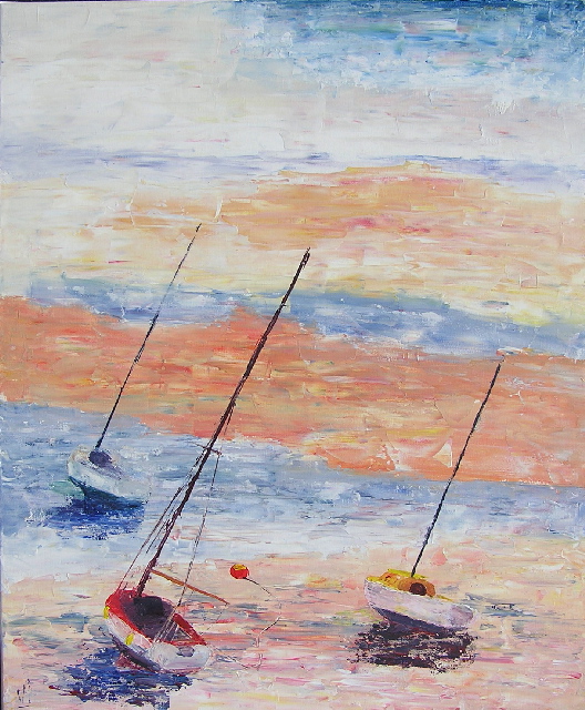 tableau avec des bateaux en couleurs ,marine, régate de voiliers,peinture originale vendue par l artiste,oeuvre unique,acrylique sur toile,art ,valerie jouve artiste peintre,bleu,jaune,rouge,vert,violet,orange,noir,blanc