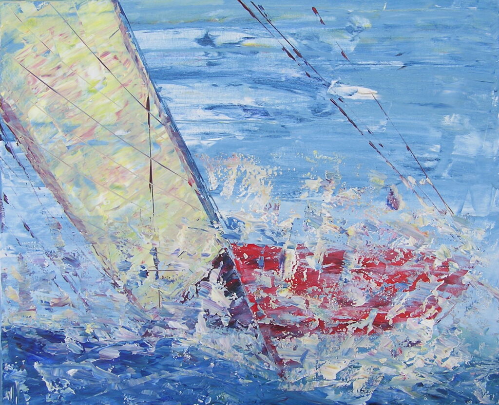 tableau avec des bateaux en couleurs ,marine, régate de voiliers,peinture originale vendue par l artiste,oeuvre unique,acrylique sur toile,art ,valerie jouve artiste peintre,bleu,jaune,rouge,vert,violet,orange,noir,blanc