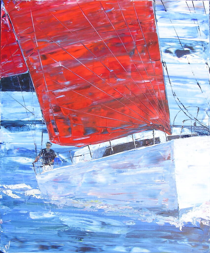 tableau avec des bateaux en couleurs ,marine, régate de voiliers,peinture originale vendue par l artiste,oeuvre unique,acrylique sur toile,art ,valerie jouve artiste peintre,bleu,jaune,rouge,vert,violet,orange,noir,blanc