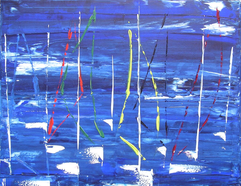 tableau en couleurs ,marine avec une régate de voiliers,peinture originale vendue par l artiste,oeuvre unique,acrylique sur toile,art abstrait,valerie jouve artiste peintre,bleu,jaune,rouge,vert,violet,orange,noir,blanc