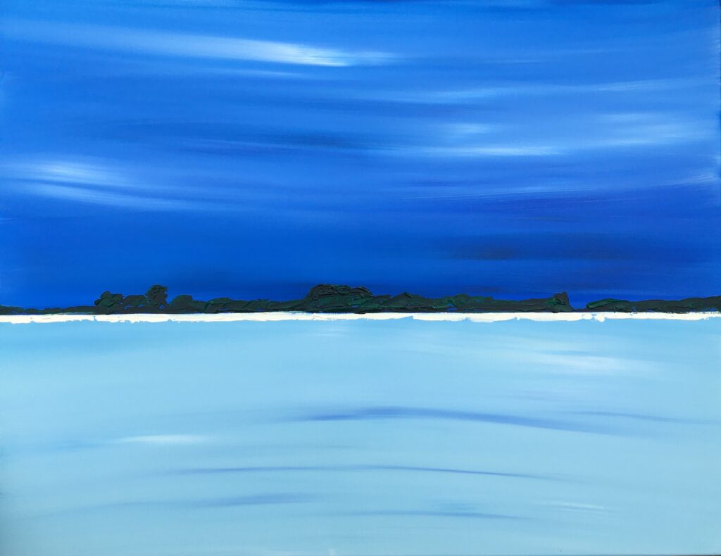 tableau en couleurs ,peinture originale vendue par l artiste,oeuvre,ile plage,sable,mer, unique,acrylique sur toile,marine,paysage de bretagne, golfe du morbihan,valerie jouve artiste peintre,bleu,jaune,rouge,vert,violet,orange,noir,blanc