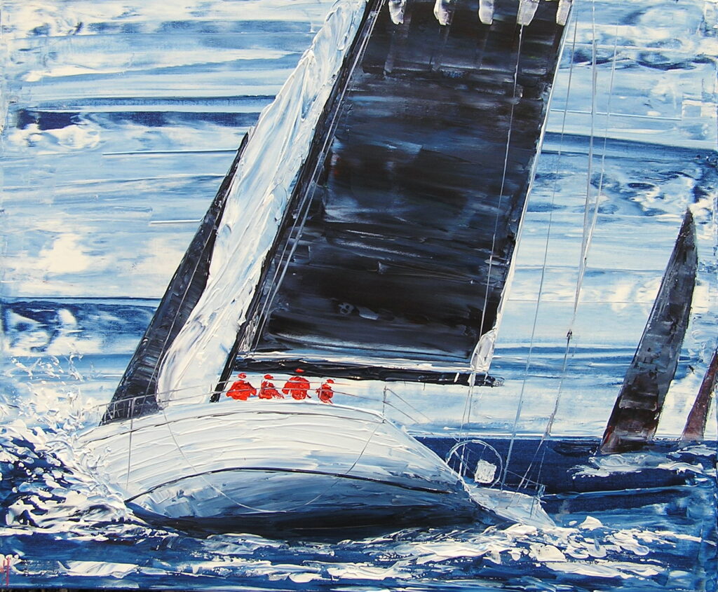 tableau avec des bateaux en couleurs ,marine, régate de voiliers,peinture originale vendue par l artiste,oeuvre unique,acrylique sur toile,art ,valerie jouve artiste peintre,bleu,jaune,rouge,vert,violet,orange,noir,blanc