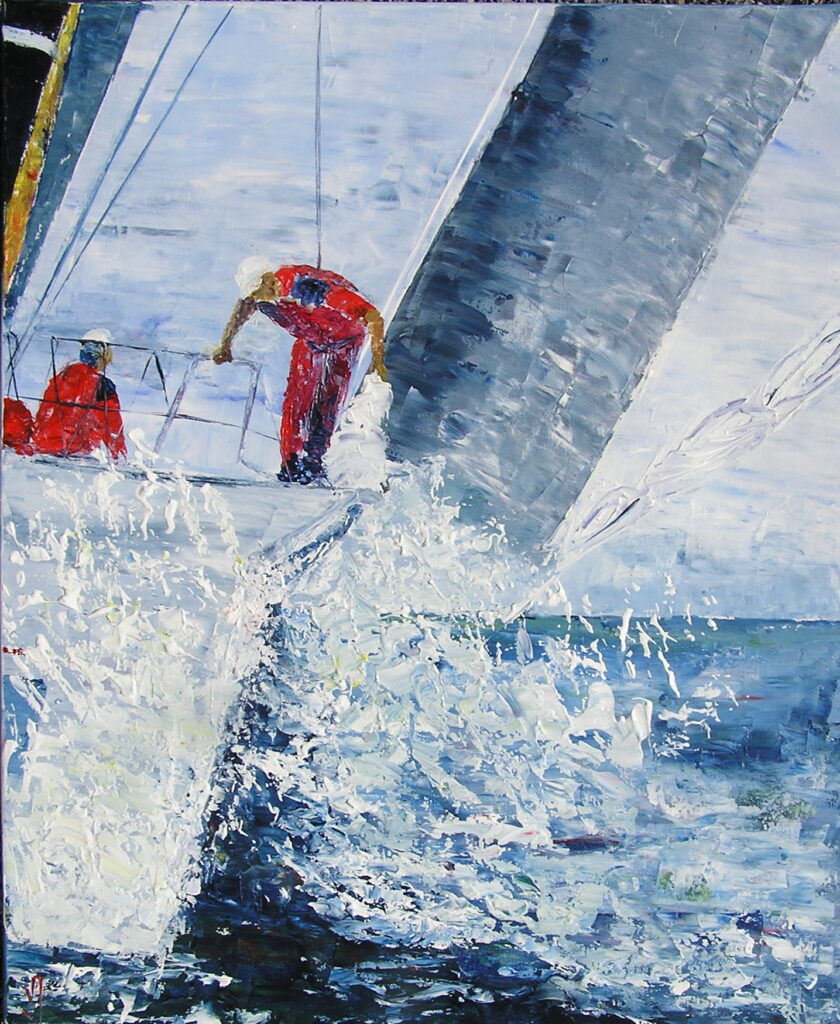 tableau avec des bateaux en couleurs ,marine, régate de voiliers,peinture originale vendue par l artiste,oeuvre unique,acrylique sur toile,art ,valerie jouve artiste peintre,bleu,jaune,rouge,vert,violet,orange,noir,blanc