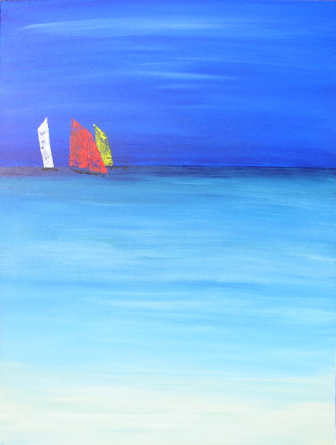tableau en couleurs ,marine avec une régate de voiliers,peinture originale vendue par l artiste,oeuvre unique,acrylique sur toile,art abstrait,valerie jouve artiste peintre,bleu,jaune,rouge,vert,violet,orange,noir,blanc