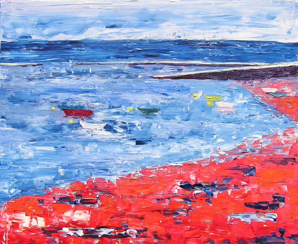 tableau en couleurs ,peinture originale vendue par l artiste,oeuvre unique,acrylique sur toile,marine,paysage de bretagne, ,valerie jouve artiste peintre,bleu,jaune,rouge,vert,violet,orange,noir,blanc