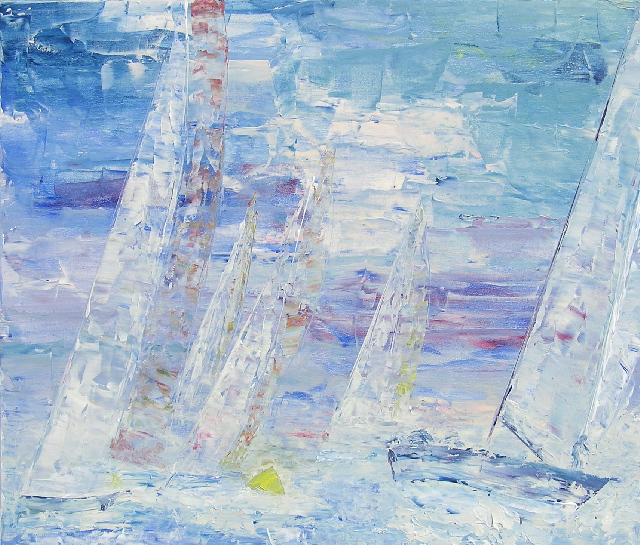 tableau avec des bateaux en couleurs ,marine, régate de voiliers,peinture originale vendue par l artiste,oeuvre unique,acrylique sur toile,art ,valerie jouve artiste peintre,bleu,jaune,rouge,vert,violet,orange,noir,blanc