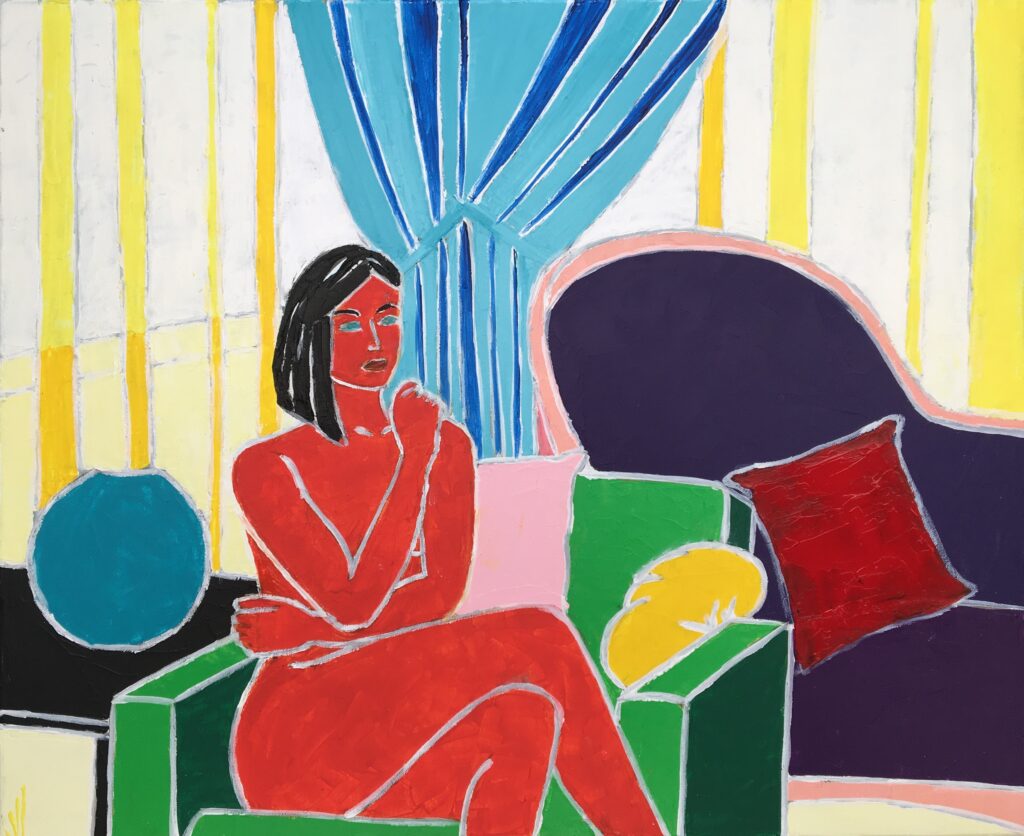 tableau en couleurs ,peinture originale vendue par l artiste,oeuvre unique,acrylique sur toile,art ,nu,femme nue,nudité,personnage,valerie jouve artiste peintre,bleu,jaune,rouge,vert,violet,orange,noir,blanc