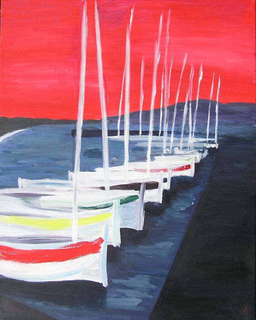 tableau en couleurs ,marine avec des une régate de voiliers,peinture originale vendue par l artiste,oeuvre unique,acrylique sur toile,art abstrait,valerie jouve artiste peintre,bleu,jaune,rouge,vert,violet,orange,noir,blanc