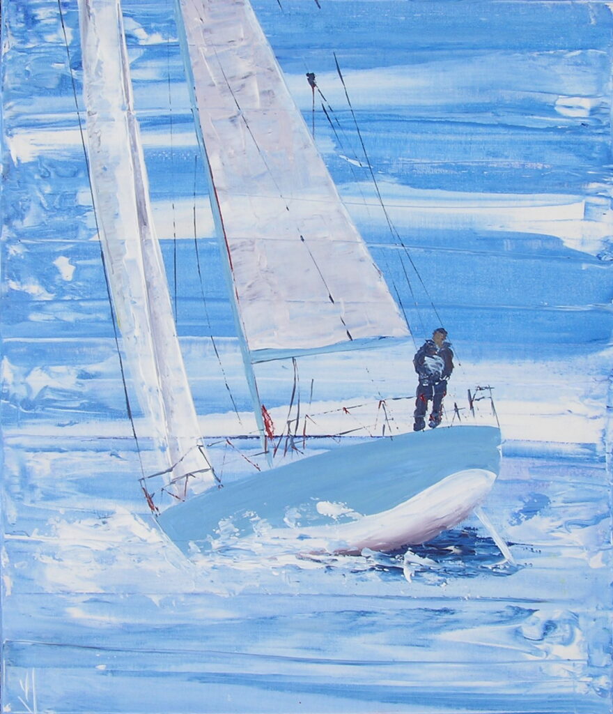 tableau avec des bateaux en couleurs ,marine, régate de voiliers,peinture originale vendue par l artiste,oeuvre unique,acrylique sur toile,art ,valerie jouve artiste peintre,bleu,jaune,rouge,vert,violet,orange,noir,blanc