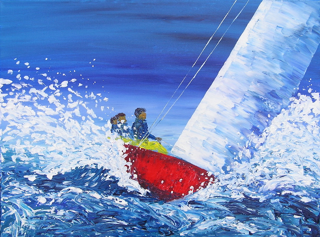 tableau avec des bateaux en couleurs ,marine, régate de voiliers,peinture originale vendue par l artiste,oeuvre unique,acrylique sur toile,art ,valerie jouve artiste peintre,bleu,jaune,rouge,vert,violet,orange,noir,blanc
