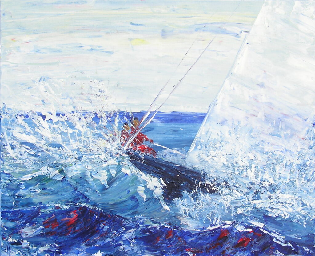 tableau avec des bateaux en couleurs ,marine, régate de voiliers,peinture originale vendue par l artiste,oeuvre unique,acrylique sur toile,art ,valerie jouve artiste peintre,bleu,jaune,rouge,vert,violet,orange,noir,blanc