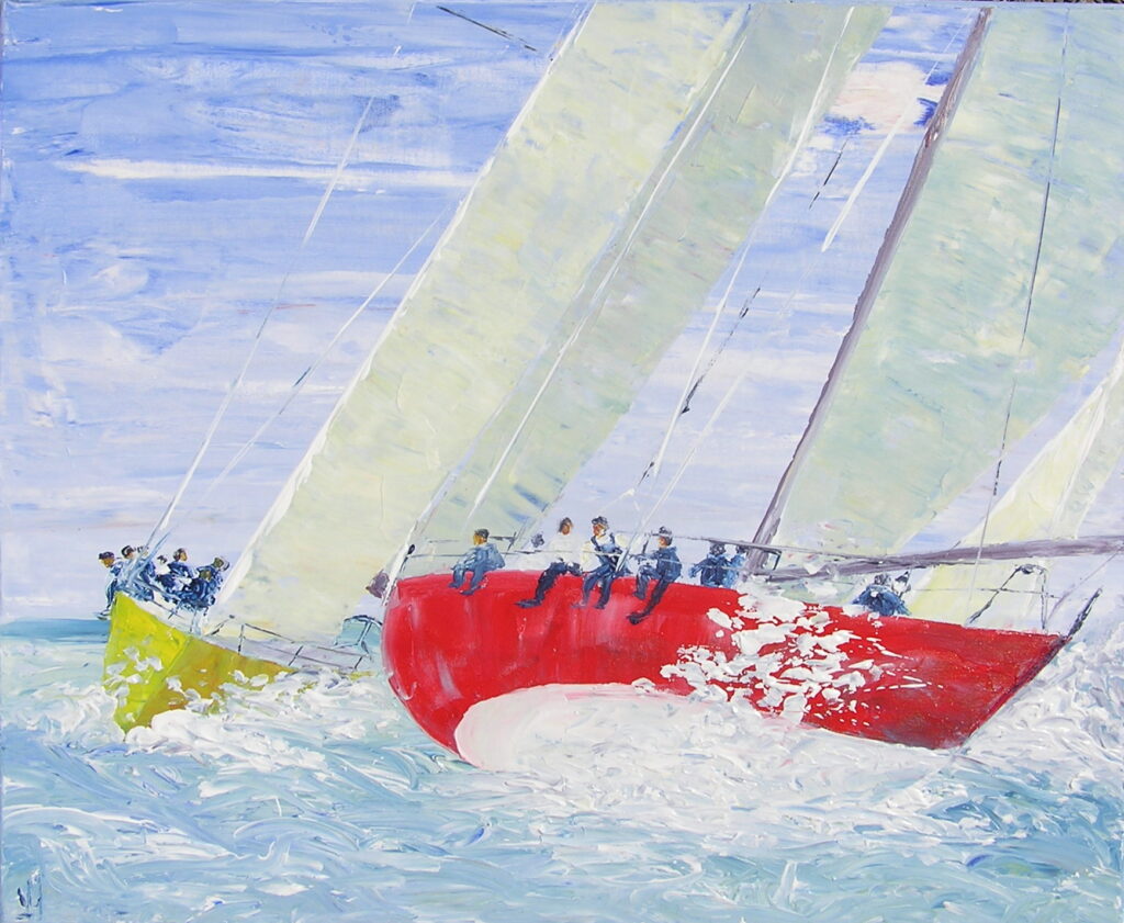 tableau avec des bateaux en couleurs ,marine, régate de voiliers,peinture originale vendue par l artiste,oeuvre unique,acrylique sur toile,art ,valerie jouve artiste peintre,bleu,jaune,rouge,vert,violet,orange,noir,blanc