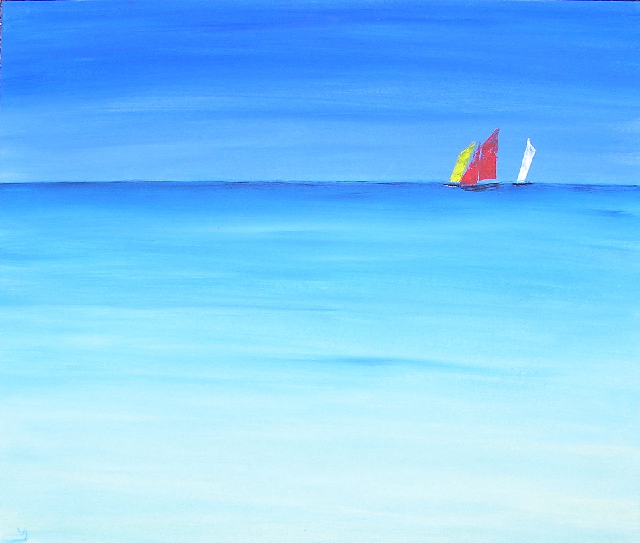 tableau en couleurs ,marine avec une régate de voiliers,peinture originale vendue par l artiste,oeuvre unique,acrylique sur toile,art abstrait,valerie jouve artiste peintre,bleu,jaune,rouge,vert,violet,orange,noir,blanc