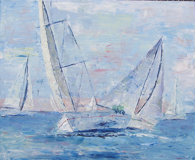 tableau avec des bateaux en couleurs ,marine, régate de voiliers,peinture originale vendue par l artiste,oeuvre unique,acrylique sur toile,art ,valerie jouve artiste peintre,bleu,jaune,rouge,vert,violet,orange,noir,blanc