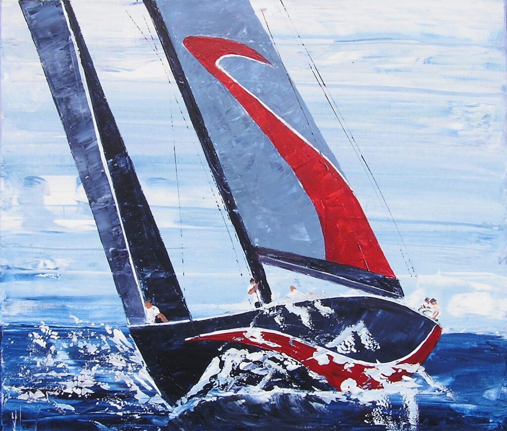 tableau avec des bateaux en couleurs ,marine, régate de voiliers,peinture originale vendue par l artiste,oeuvre unique,acrylique sur toile,art ,valerie jouve artiste peintre,bleu,jaune,rouge,vert,violet,orange,noir,blanc