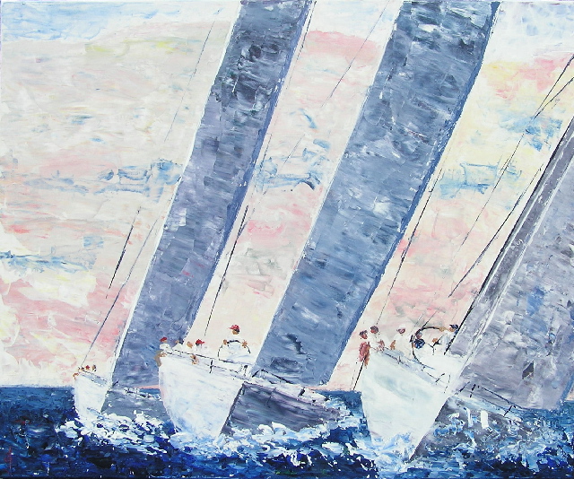 tableau avec des bateaux en couleurs ,marine, régate de voiliers,peinture originale vendue par l artiste,oeuvre unique,acrylique sur toile,art ,valerie jouve artiste peintre,bleu,jaune,rouge,vert,violet,orange,noir,blanc