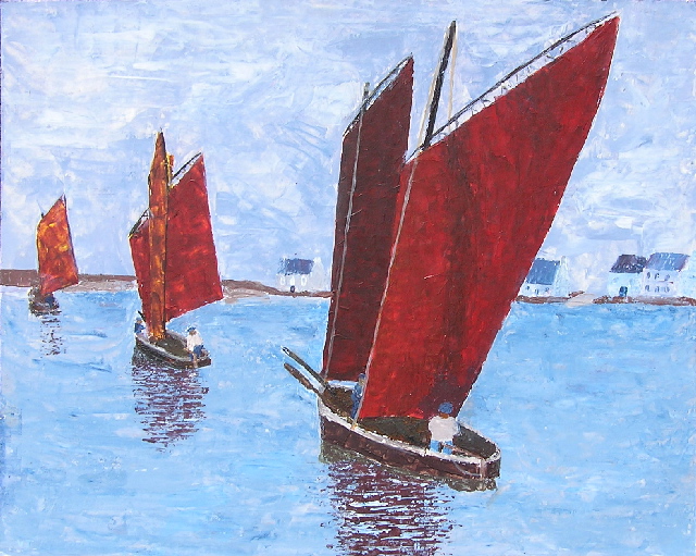 tableau avec des bateaux en couleurs ,marine, régate de voiliers,peinture originale vendue par l artiste,oeuvre unique,acrylique sur toile,art ,valerie jouve artiste peintre,bleu,jaune,rouge,vert,violet,orange,noir,blanc