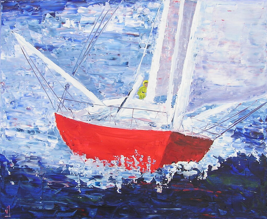 tableau avec des bateaux en couleurs ,marine, régate de voiliers,peinture originale vendue par l artiste,oeuvre unique,acrylique sur toile,art ,valerie jouve artiste peintre,bleu,jaune,rouge,vert,violet,orange,noir,blanc