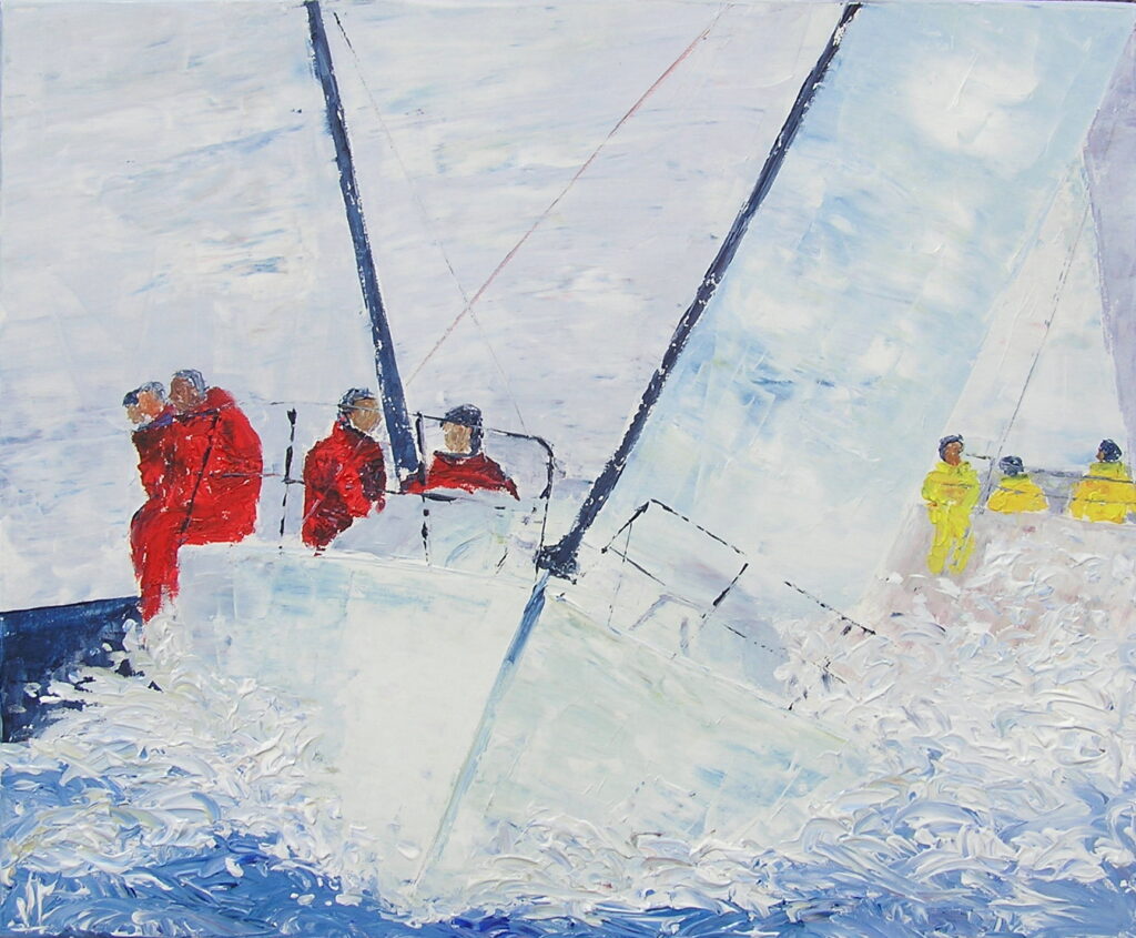 tableau avec des bateaux en couleurs ,marine, régate de voiliers,peinture originale vendue par l artiste,oeuvre unique,acrylique sur toile,art ,valerie jouve artiste peintre,bleu,jaune,rouge,vert,violet,orange,noir,blanc