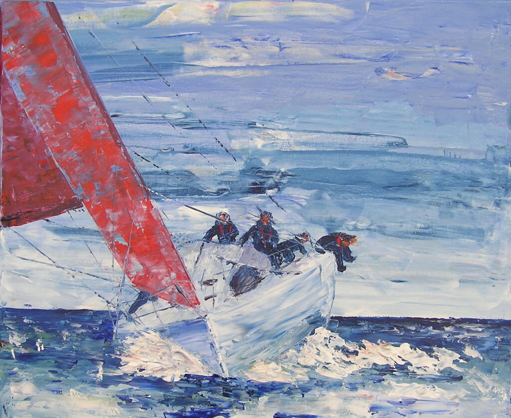 tableau avec des bateaux en couleurs ,marine, régate de voiliers,peinture originale vendue par l artiste,oeuvre unique,acrylique sur toile,art ,valerie jouve artiste peintre,bleu,jaune,rouge,vert,violet,orange,noir,blanc