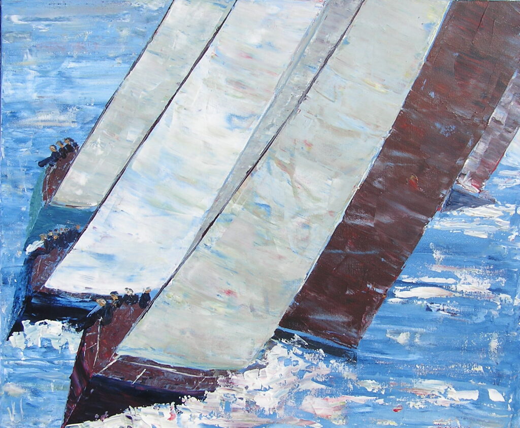 tableau avec des bateaux en couleurs ,marine, régate de voiliers,peinture originale vendue par l artiste,oeuvre unique,acrylique sur toile,art ,valerie jouve artiste peintre,bleu,jaune,rouge,vert,violet,orange,noir,blanc
