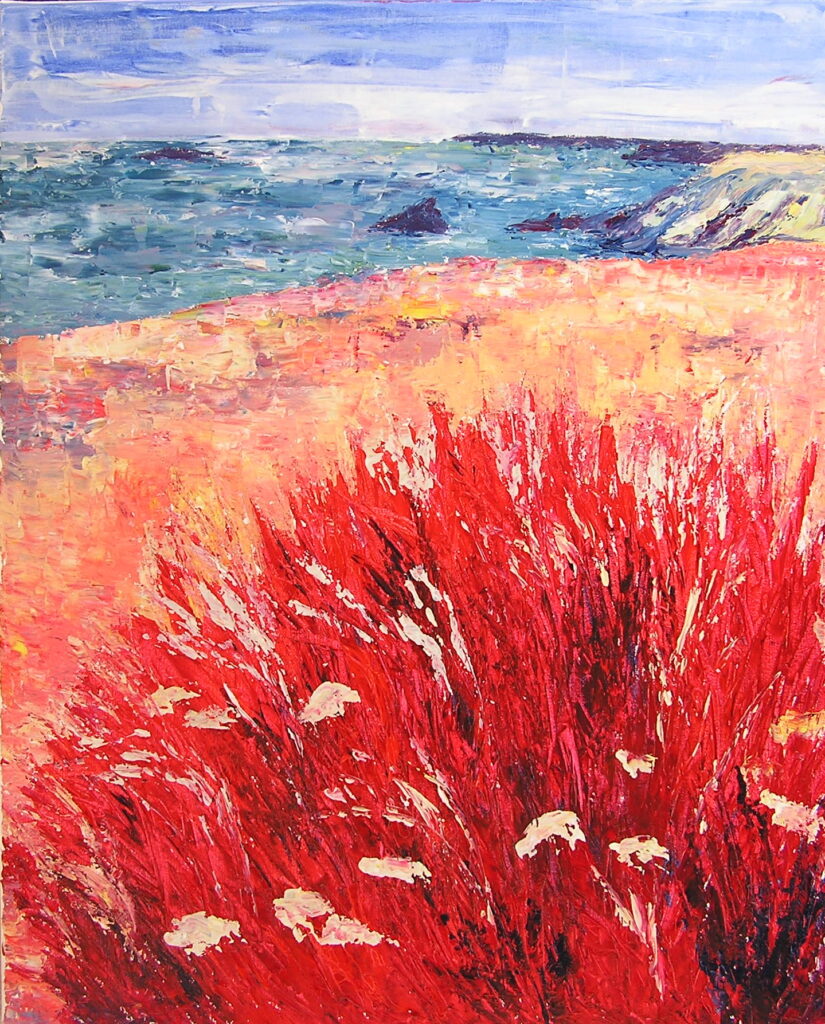 tableau en couleurs ,peinture originale vendue par l artiste,oeuvre unique,acrylique sur toile,marine,paysage de bretagne, ,valerie jouve artiste peintre,bleu,jaune,rouge,vert,violet,orange,noir,blanc