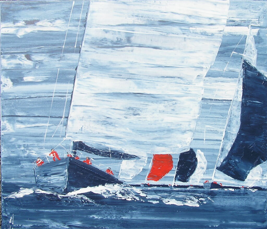 tableau avec des bateaux en couleurs ,marine, régate de voiliers,peinture originale vendue par l artiste,oeuvre unique,acrylique sur toile,art ,valerie jouve artiste peintre,bleu,jaune,rouge,vert,violet,orange,noir,blanc