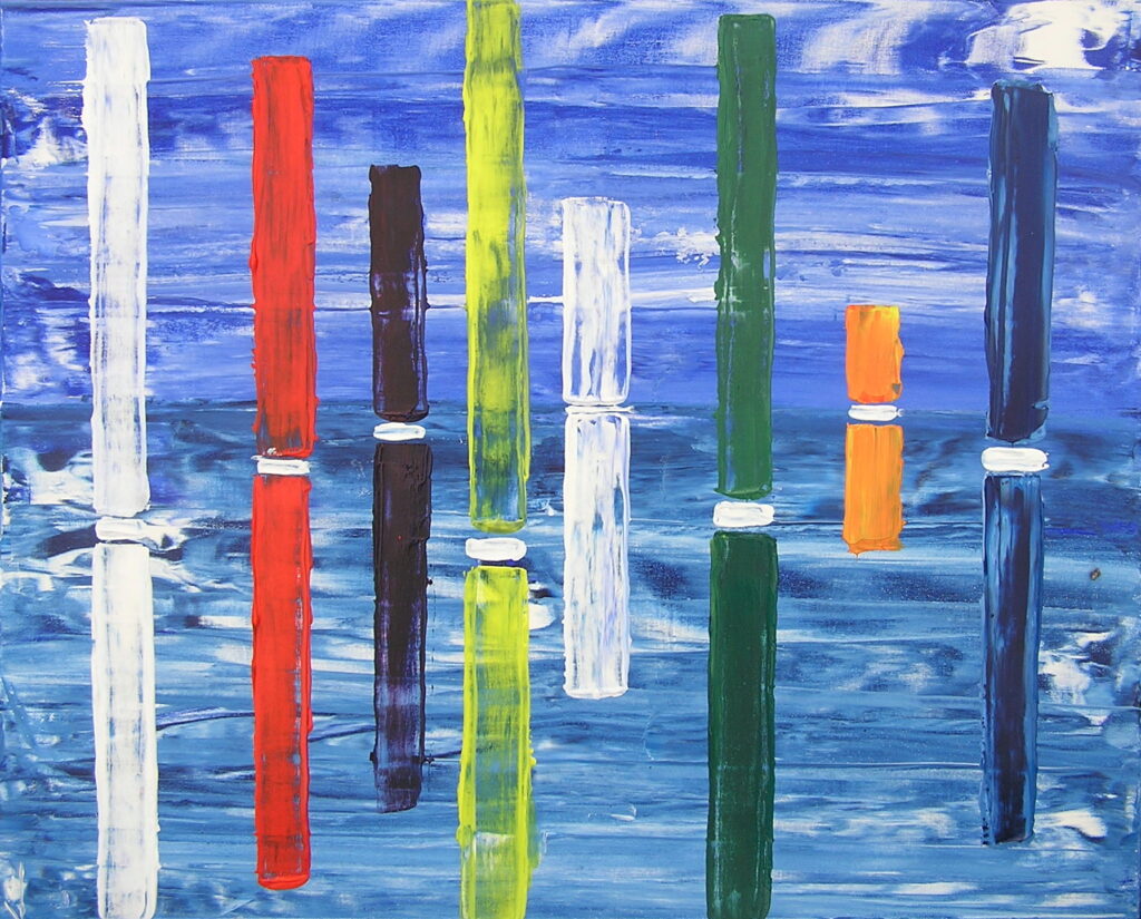 tableau en couleurs ,marine avec une régate de voiliers,peinture originale vendue par l artiste,oeuvre unique,acrylique sur toile,art abstrait,valerie jouve artiste peintre,bleu,jaune,rouge,vert,violet,orange,noir,blanc