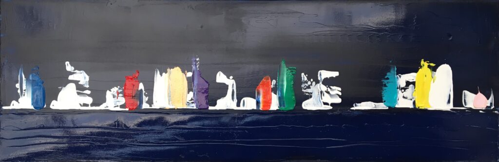 tableau en couleurs ,marine avec des une régate de voiliers,peinture originale vendue par l artiste,oeuvre unique,acrylique sur toile,art abstrait,valerie jouve artiste peintre,bleu,jaune,rouge,vert,violet,orange,noir,blanc