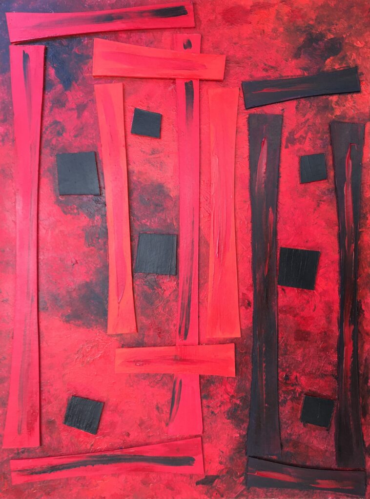 oeuvre rouge de peinture sculpture/sculpture/collage de l artiste valérie jouve