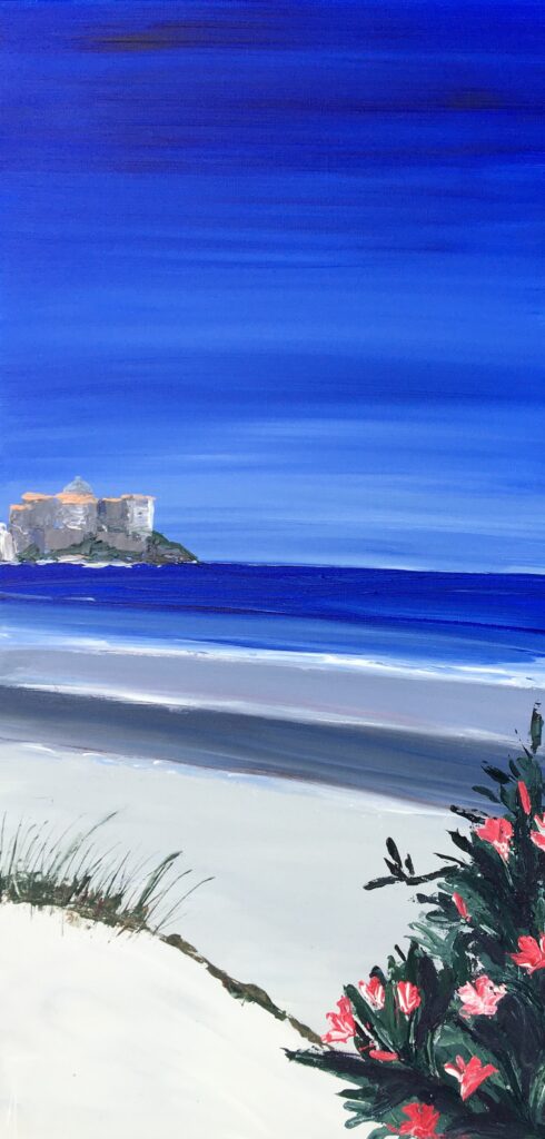 tableau en couleurs ,peinture originale vendue par l artiste,oeuvre unique,acrylique sur toile,marine,paysage de corse,calvi,valerie jouve artiste peintre,bleu,jaune,rouge,vert,violet,orange,noir,blanc