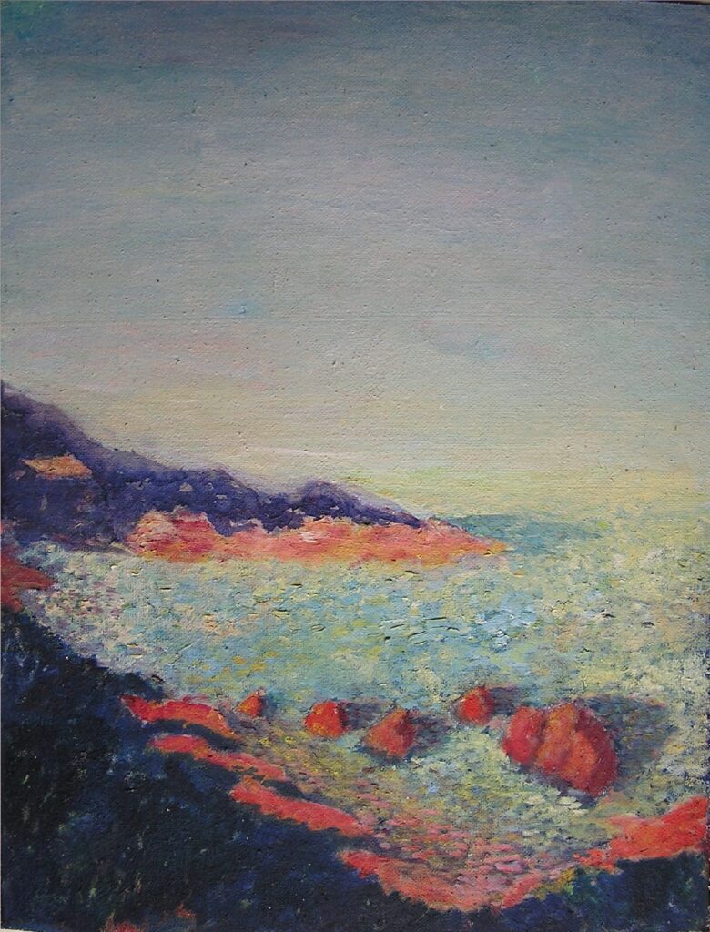 tableau en couleurs ,peinture originale vendue par l artiste,oeuvre unique,acrylique sur toile,marine,paysage de corse, ,valerie jouve artiste peintre,bleu,jaune,rouge,vert,violet,orange,noir,blanc