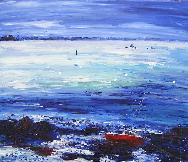 tableau en couleurs ,peinture originale vendue par l artiste,oeuvre unique,acrylique sur toile,marine,paysage de bretagne, ,valerie jouve artiste peintre,bleu,jaune,rouge,vert,violet,orange,noir,blanc