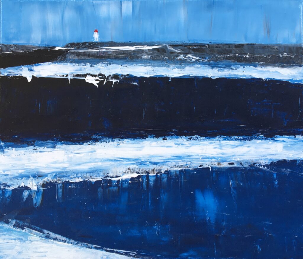 tableau en couleurs ,peinture originale vendue par l artiste,oeuvre unique,acrylique sur toile,marine,paysage de bretagne,les glenan ,valerie jouve artiste peintre,bleu,jaune,rouge,vert,violet,orange,noir,blanc