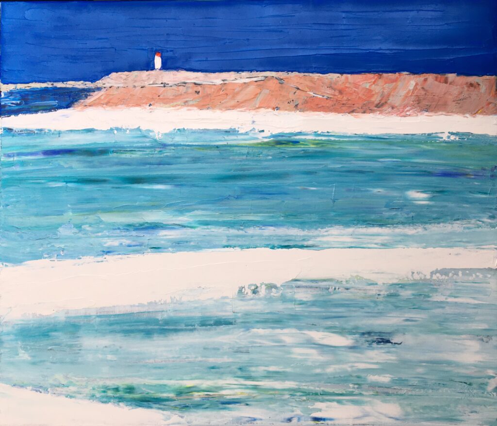 tableau en couleurs ,peinture originale vendue par l artiste,oeuvre unique,acrylique sur toile,marine,paysage de bretagne, ile glenan,valerie jouve artiste peintre,bleu,jaune,rouge,vert,violet,orange,noir,blanc