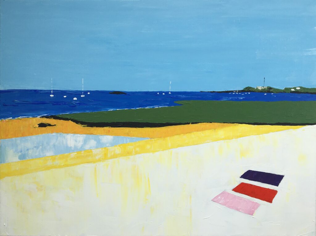 tableau en couleurs ,peinture originale vendue par l artiste,oeuvre unique,acrylique sur toile,marine,paysage de bretagne, presqu'île de rhuys,valerie jouve artiste peintre,bleu,jaune,rouge,vert,violet,orange,noir,blanc