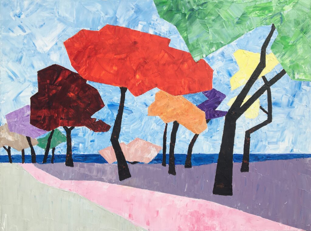 tableau en couleurs ,peinture originale vendue par l artiste,oeuvre unique,acrylique sur toile,marine,paysage de bretagne, quiberon,valerie jouve artiste peintre,bleu,jaune,rouge,vert,violet,orange,noir,blanc