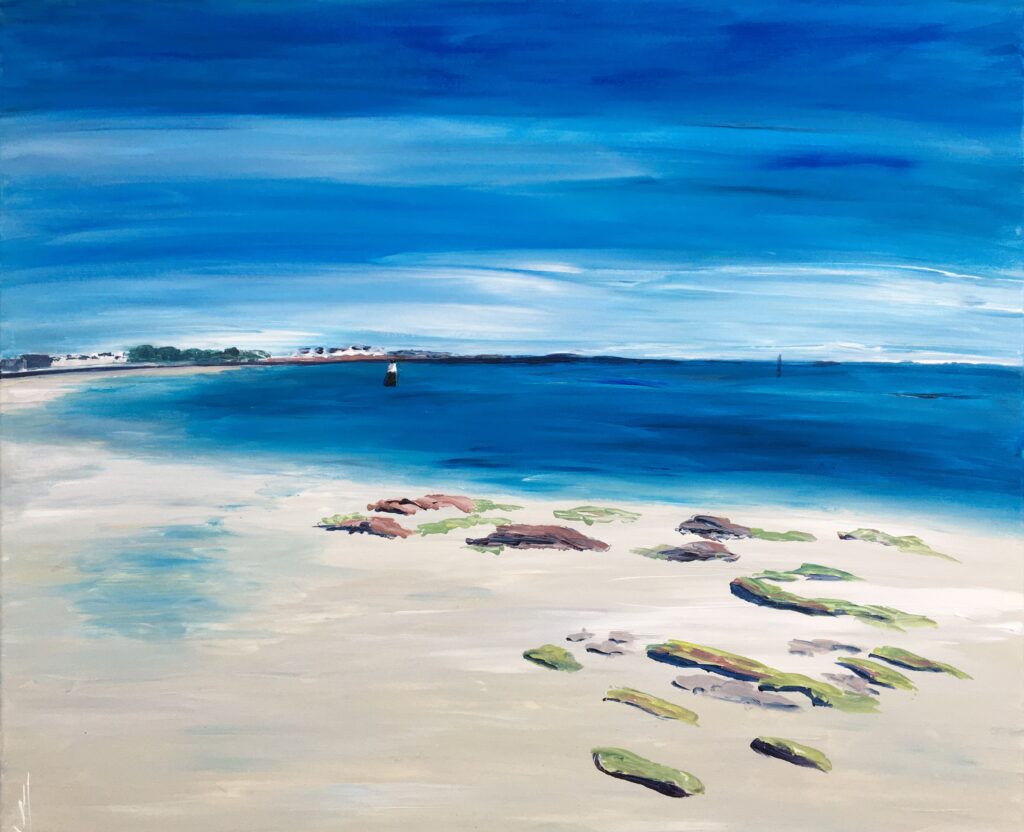 tableau en couleurs ,peinture originale vendue par l artiste,oeuvre unique,acrylique sur toile,marine,paysage de bretagne,quiberon ,valerie jouve artiste peintre,bleu,jaune,rouge,vert,violet,orange,noir,blanc