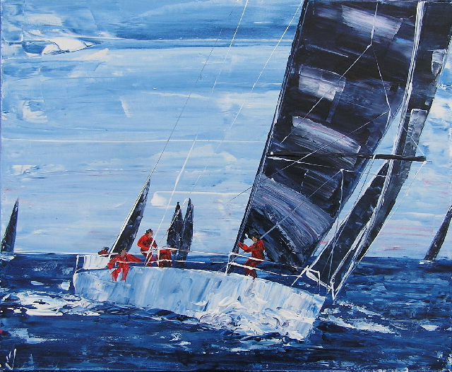 tableau avec des bateaux en couleurs ,marine, régate de voiliers,peinture originale vendue par l artiste,oeuvre unique,acrylique sur toile,art ,valerie jouve artiste peintre,bleu,jaune,rouge,vert,violet,orange,noir,blanc