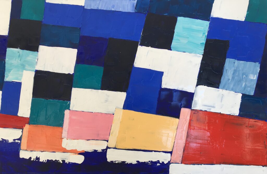 tableau en couleurs ,marine avec des une régate de voiliers,peinture originale vendue par l artiste,oeuvre unique,acrylique sur toile,art abstrait,valerie jouve artiste peintre,bleu,jaune,rouge,vert,violet,orange,noir,blanc