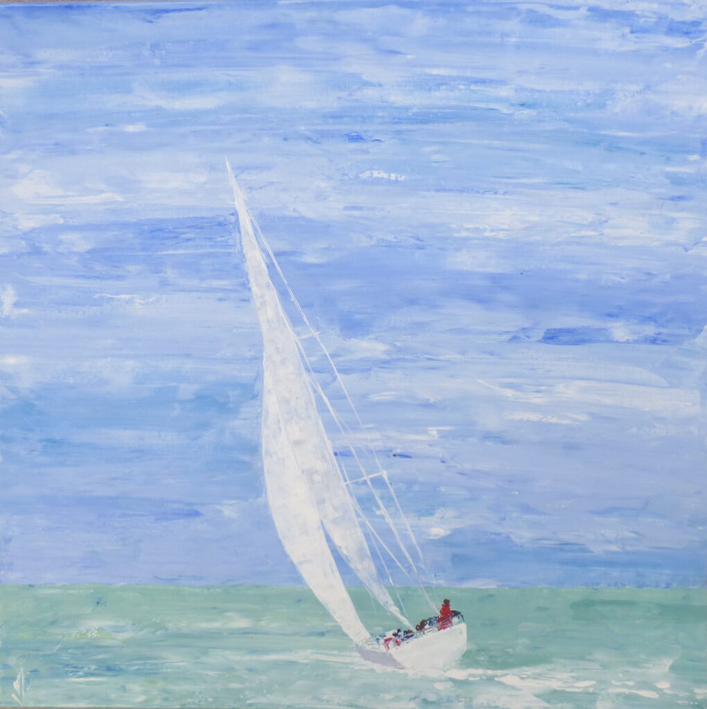 tableau avec des bateaux en couleurs ,marine, régate de voiliers,peinture originale vendue par l artiste,oeuvre unique,acrylique sur toile,art ,valerie jouve artiste peintre,bleu,jaune,rouge,vert,violet,orange,noir,blanc