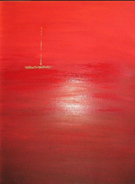 tableau en couleurs ,marine avec une régate de voiliers,peinture originale vendue par l artiste,oeuvre unique,acrylique sur toile,art abstrait,valerie jouve artiste peintre,,rouge,or