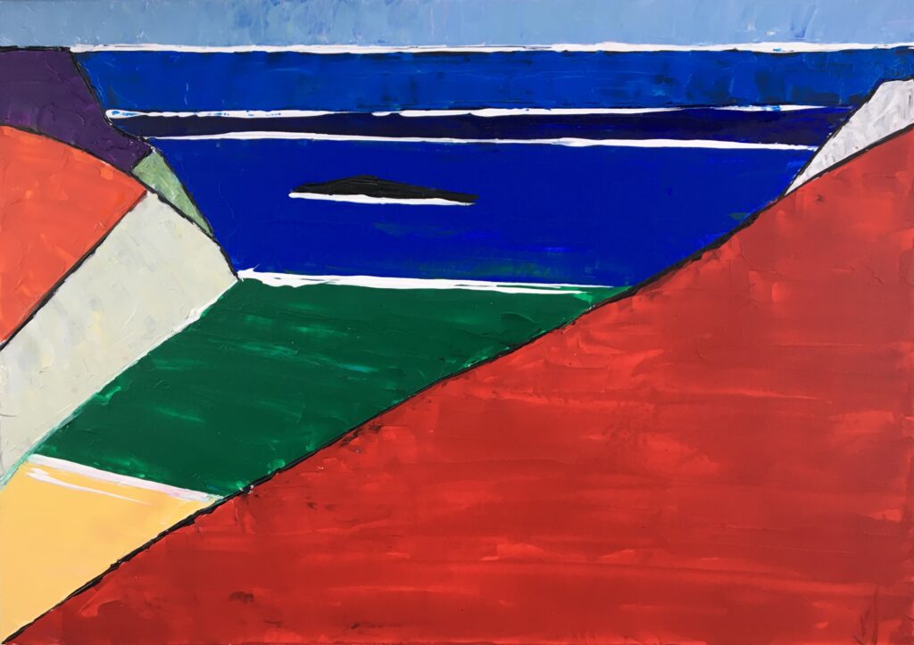 tableau en couleurs ,peinture originale vendue par l artiste,oeuvre unique,acrylique sur toile,marine,paysage de bretagne, ,valerie jouve artiste peintre,bleu,jaune,rouge,vert,violet,orange,noir,blanc, belle île