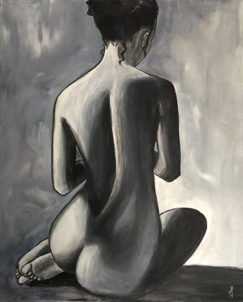 tableau, nu féminin,femme nue,oeuvre en noir et blanc,nu