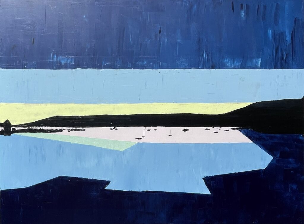 tres grrand tableau en couleurs ,marine representant les aiguilles de port coton à belle ile en bretagne,peinture originale vendue par l artiste,oeuvre unique,acrylique au couteau sur toile,art ,valerie jouve artiste peintre,bleu,jaune,rose,vert,v,noir,blanc