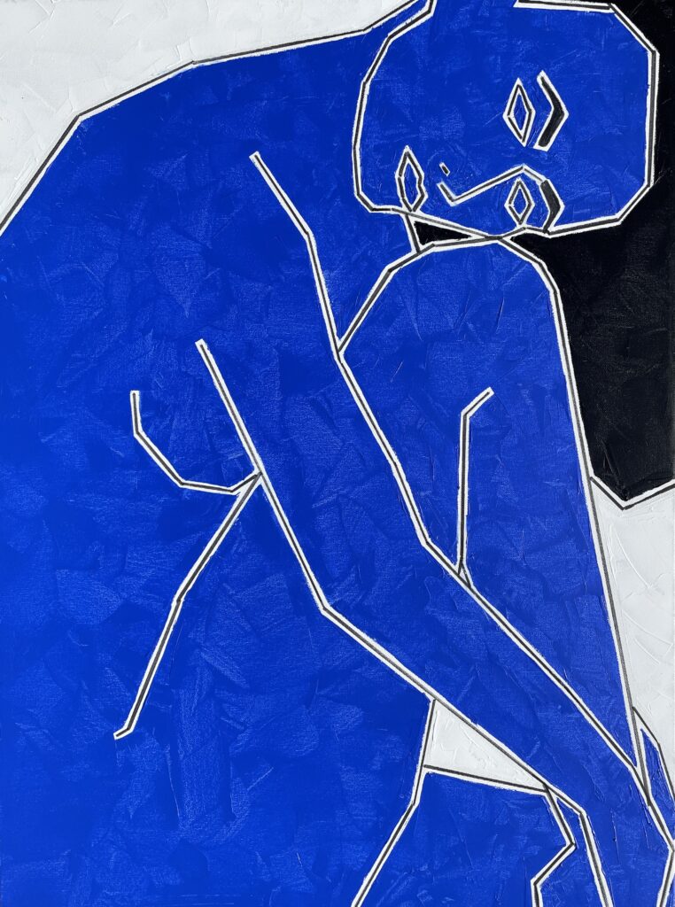 tableau,peinture figurative,valerie jouve artiste peintre,nu bleu,femme nue,nurdité dasns l art